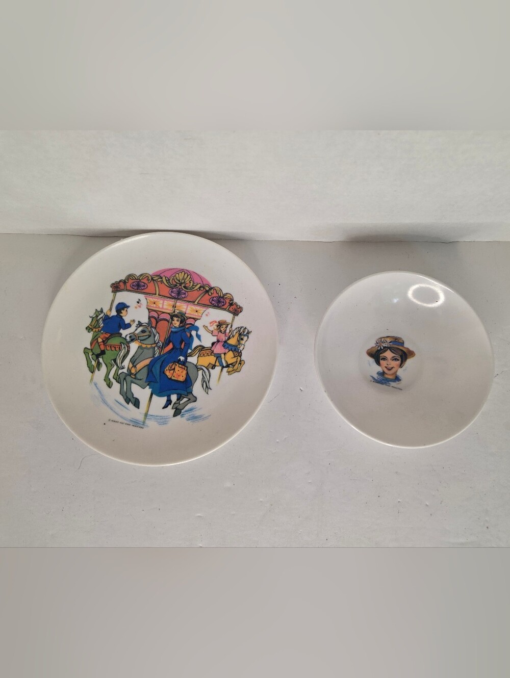 1964 Vintage Disney MARY POPPINS Melamine Plate Bowl Children Set Sun Valley